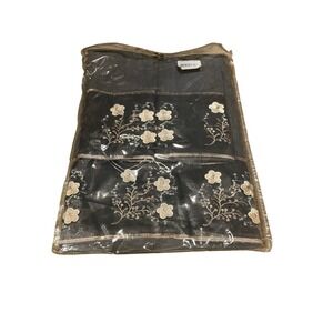 Bloomfield Grey 3-PC Towel Set Cotton Floral Embroidered Metallic Trim New